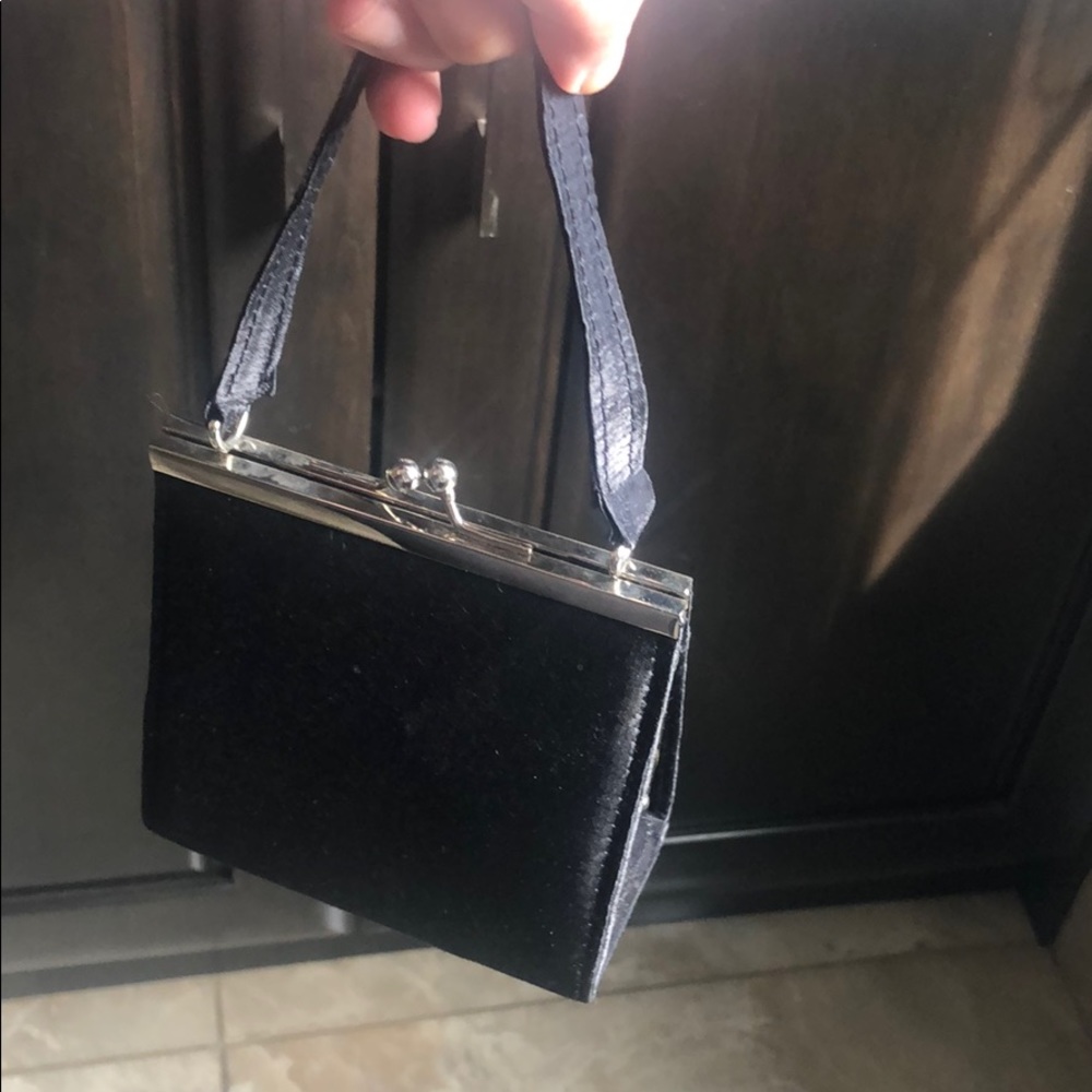 Mini top handle satin evening bag with silver hardware, vintage
